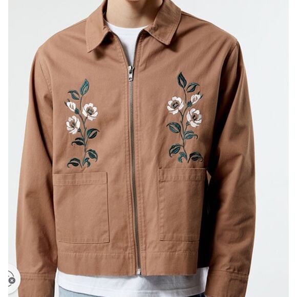 PacSun Embroidery Jacket Small Mens Brown Floral Zip Up - Picture 1 of 11